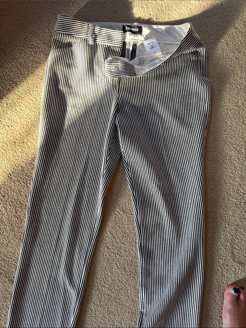 Express Black and White Vertical Stripe Trousers, Ladies